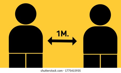 Keep a Safe Distance of 1m or 1 Metre Social Distancing Icon Symbol. Vector Image.