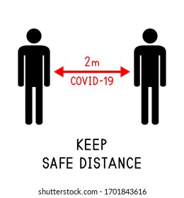  Mantén la distancia segura. 2 metros. Covid-19 (Coronavirus). Siluetas humanas. Distancia social para detener la propagación de la infección. Ilustración vectorial.