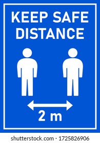 Signo de Instrucción de Distancia Social de 2 Metros. Imagen vectorial. 