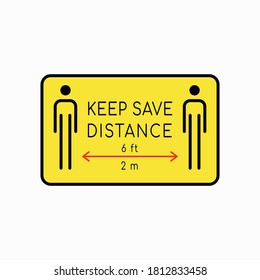 Mantenga una distancia segura de 6 pies o 2 metros. Protección contra covid-19, Ilustración simple de vectores de línea. Aislado sobre fondo blanco , Actrazo editable