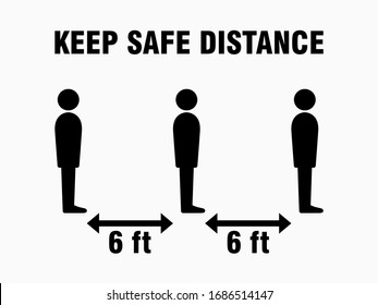 Keep Safe Distance 6 Ft Or 6 Feet In Queue Line Icon. Vector Image.