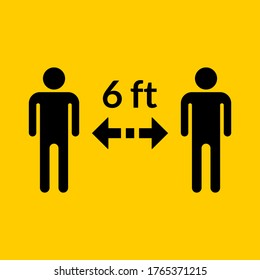 Keep a Safe Distance of 6 ft or 6 Feet Social Distancing Icon. Vector Image.