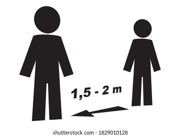 Keep safe distance, black silhouette of person at white background, vector sign