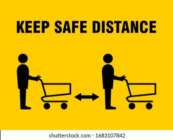 Keep Safe Distance at Cash Desk in Supermarket Icon. Vector Image.