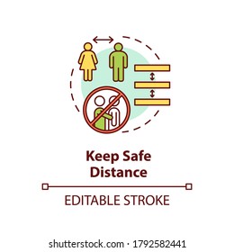 Keep safe distance concept icon. Safe shopping guidelines idea thin line illustration. Protect yourself in public place. Vector isolated outline RGB color drawing. Editable stroke