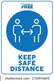 Keep safe distance. Covid-19 free zone poster. Signs for shops, stores, hairdressers, establishments, bars, restaurants ...