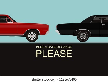 Keep a safe distance. Dangers on the road. Infographic with two cars. Flat vector.