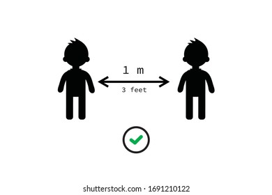 "Keep safe distance icon"distance 1 meter .infection spreading prevention information sign.