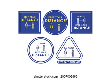 "Keep safe distance" infection spreading prevention information sign. Coronavirus pandemic healhty and safety informative icons and symbols. Covid-19, social distance, stay safe, dangerous.