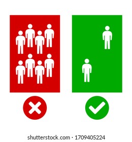 Keep a Safe Distance, Maintain Social Distancing and Avoid Crowded Enclosed Spaces Icon. Vector Image.