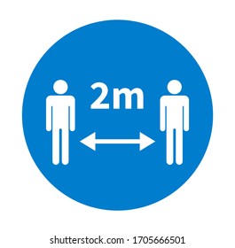 Mantenga una distancia segura. Coronavirus de cuarentena. Signo redondo azul de distancia social. Vector