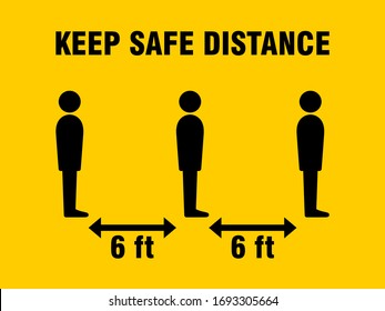 Keep Safe Distance in Queue Line 6 ft or 6 Feet Icon. Vector Image.