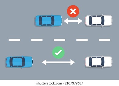 Mantén una distancia segura de la carretera. Vista superior de la ilustración vectorial en diseño plano