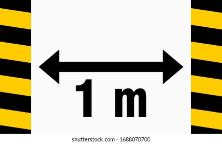 Keep a Safe Distance Sign Warning Stripes on the Floor 1 Meter Icon. Vector Image.