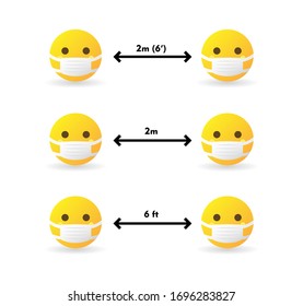 Keep safe distance signs set. Preventive measures, keep 1 meter or 2 feet distance - isolated vector illustration