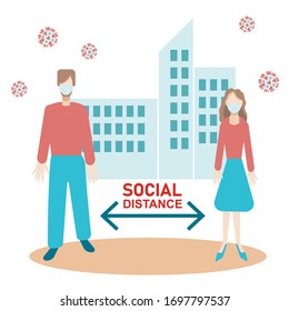 Keep a Safe distance. Social distancing concept. People keeping distance for infection risk and disease. Stay safe by keeping a distance from people in public areas. Covid-19. Vector illustration 