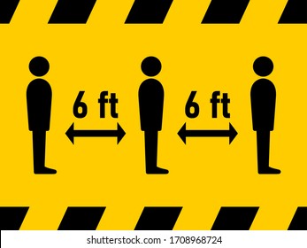 Keep Safe Distance Social Distancing in Queue Line 6 Feet Instruction Icon against the Spread of the Novel Coronavirus Covid-19. Vector Image.