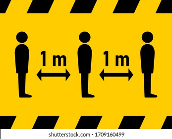 Keep Safe Distance Social Distancing in Queue 1 Meter Instruction Icon against the Spread of the Novel Coronavirus Covid-19. Vector Image.