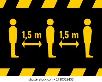 Keep Safe Distance Social Distancing in Queue 1,5 Meters Instruction Icon against the Spread of the Novel Coronavirus Covid-19. Vector Image.