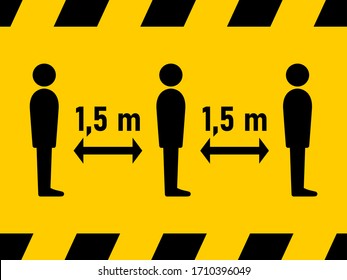 Keep Safe Distance Social Distancing in Queue 1,5 Meters Instruction Icon against the Spread of the Novel Coronavirus Covid-19. Vector Image.