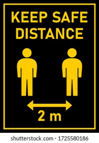 Keep Safe Distance Social Distancing 2 Meters Instruction Sign with an Aspect Ratio of 3:4. Vector Image.