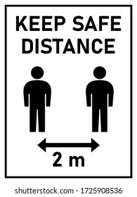Keep Safe Distance Social Distancing 2 Meters Instruction Sign with an Aspect Ratio of 3:4. Vector Image.
