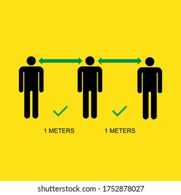 Keep Safe Distance Social Distancing in Queue 1 Meter Instruction Icon against the Spread of the Novel Coronavirus Covid-19. Vector Image
