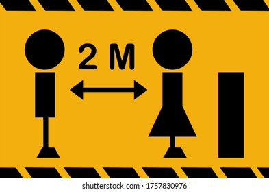 Keep Safe Distance Social Distancing in Queue 2 Meter Instruction Icon against the Spread of virus. Sign symbol for store and supermarket.