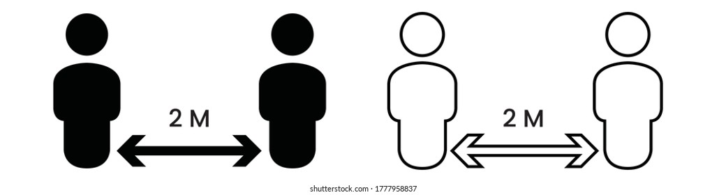 Keep Safe Distance Social Distancing in 2 Meter and Instruction Icon against the Spread of the Coronavirus Covid-19. Vector Image.