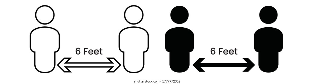 Keep Safe Distance Social Distancing in 6 feet and Instruction Icon against the Spread of the Coronavirus Covid-19. Vector Image.