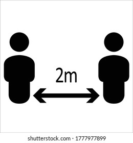 Keep Safe Distance Social Distancing in 2 Meter and Instruction Icon against the Spread of the Coronavirus Covid-19. Vector Image.