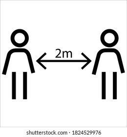 Mantener la distancia segura de distancia social en 2 metros e icono de instrucción contra la propagación del Coronavirus Covid-19. Imagen vectorial.