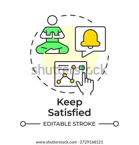 Keep satisfied multi color concept icon. Well being, meditation practice. Business performance. Employee efficiency. Round shape line illustration. Abstract idea. Graphic design. Easy to use