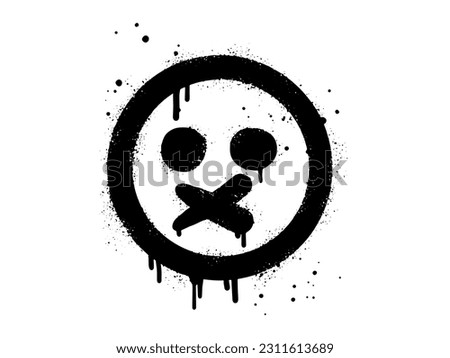 Keep silence face emoji character. Spray painted graffiti mute face in black over white. isolated on white background. vector illustration