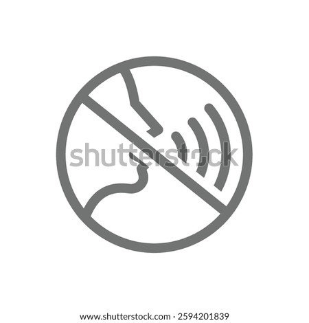 Keep silence, no talking or speaking sign. No talk or speak, no noise and silent wagon or public building icon label.