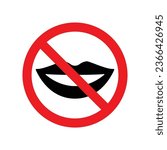 Keep Silence Symbol Sign icon. Be quiet logo instruct silence in area. Woman lips with forbidden label for No talking sign, shut up, no noise. Vector illustration. Design on white background. EPS 10