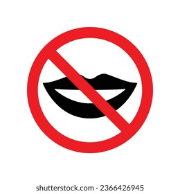 Keep Silence Symbol Sign icon. Be quiet logo instruct silence in area. Woman lips with forbidden label for No talking sign, shut up, no noise. Vector illustration. Design on white background. EPS 10