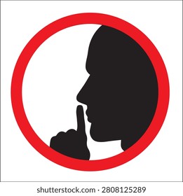 Keep silence symbol silhouette vector icon. Silhouette icon of a hand with a finger on lips, requesting silence and quiet. Be quiet vector sign.