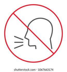 Keep silence thin line icon, prohibition and forbidden, no sound sign vector graphics, a linear pattern on a white background, eps 10.