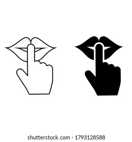 Keep silence vector icon set. be quiet illustration sign collection. lips and finger silent symbol.