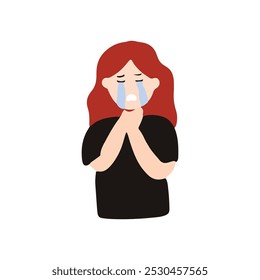 keep silent woman gesture sad, depression, ilness, loney character design