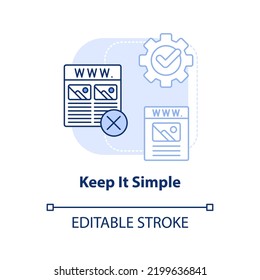 Keep it simple light blue concept icon. Creating professional website abstract idea thin line illustration. Simplicity. Isolated outline drawing. Editable stroke. Arial, Myriad Pro-Bold fonts used