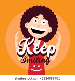 Mantener símbolo sonriente con el hombre de peinado afro - ilustración retro vector