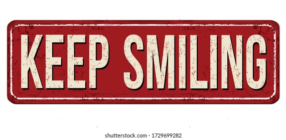 Mantener el signo de metal oxidado vintage sonriente en un fondo blanco, ilustración vectorial