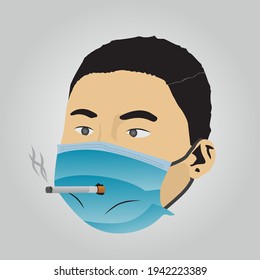 keep smoking even when wearing a mask, vector
