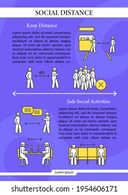 Keep social distance brochure.Advertisement with information template.Flyer,magazine,poster,booklets.Pandemic health safety recommendations infographic concept.Layout illustration page with icon