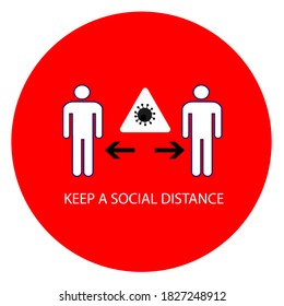 Keep a social distance. Icon, round red sticker. Vector