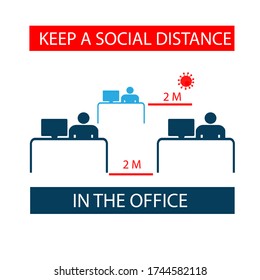 Keep A Social Distance In The Office. Icon. Sticker. Vector Illustration.