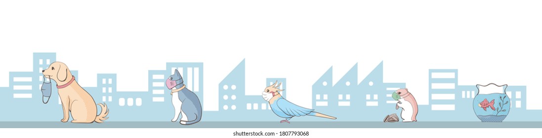 Keep Social distance with pets.Social distancing.Flat illustration.