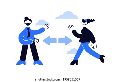 Keep social distance. Preventive measures from coronavirus pandemic outbreak concept. Vector people in protective face masks keeping safe distancing flat illustration. Isolated on white